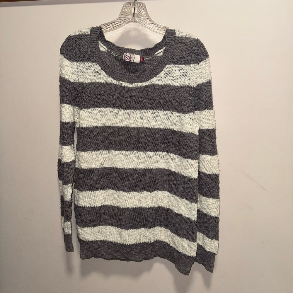 SO Women's Charcoal and Cream Striped light Sweater
